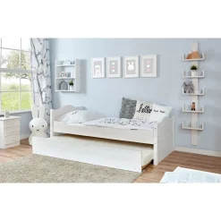 Kinder Ticaa Einzelbett Leni Kiefer weiß mit Zusatzbett 100 x 200 cm