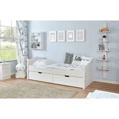Kinder Ticaa Einzelbett Leni Kiefer weiß mit 2er Schubkästen 100 x 200 cm