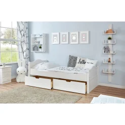 Kinder Ticaa Einzelbett Leni Kiefer weiß mit 2er Schubkästen 100 x 200 cm