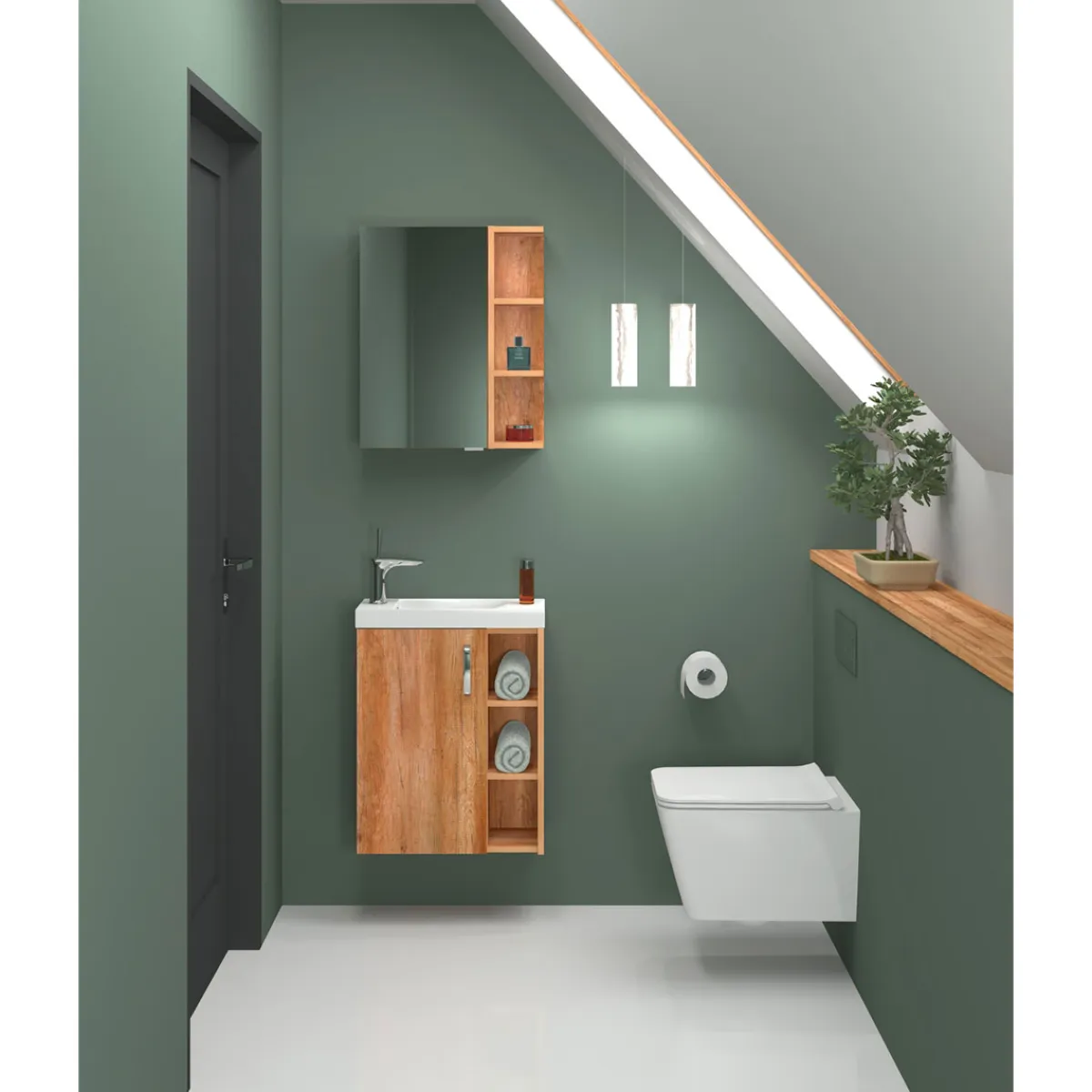 Gäste-Waschbeckenunterschrank Karo Wotan Eiche, inkl. MG-Becken, 1 Tür, 3 offene Fächer B51cm*Valblue Sale