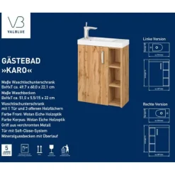 Gäste-Waschbeckenunterschrank Karo Wotan Eiche, inkl. MG-Becken, 1 Tür, 3 offene Fächer B51cm*Valblue Sale