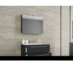 VCM Waschplatz 80 cm 3-teilig 2 Schubfächer mit Spiegelschrank schwarz