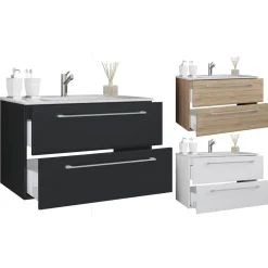 Waschplatz 80 cm 2-teilig 2 Schubfächer weiß^VCM Outlet