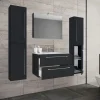 VCM Waschplatz 80 cm 5-teiliges Set 2 Schubfächer mit Spiegelschrank schwarz