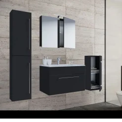 VCM Waschplatz 80 cm 5-teiliges Set 1 Schubfach mit Spiegelschrank schwarz