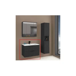 Waschtisch Amy, 80cm, Farbe: Matt-Schwarz, mit 2 Schubladen und Soft-Close-Funktion