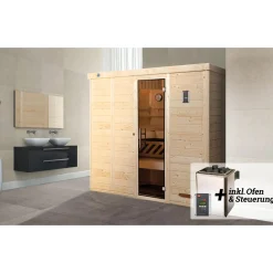 Weka Premium Massivholz-Elementsauna Kemi Größe 4 Sparset 7,5 kW OS