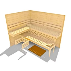 Premium Massivholz-Elementsauna Kemi Eck Größe 3 Sparset 7,5 kW OS^Weka Clearance
