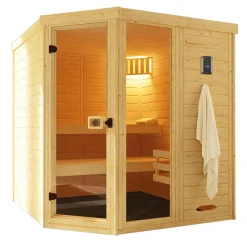 Premium Massivholz-Elementsauna Kemi Größe 2 Sparset 7,5 kW OS^Weka Hot