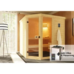 Premium Massivholz-Elementsauna Kemi Größe 2 Sparset 7,5 kW OS^Weka Hot
