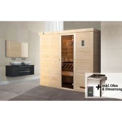Weka Premium Massivholz-Elementsauna Kemi Größe 4 Sparset 7,5 kW Bio S