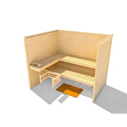 Premium Massivholz-Sauna Turku Eck Größe 3 Sparset 7,5 kW Bio S^Weka Best