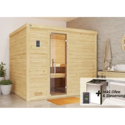 Premium Massivholz-Sauna Bergen Größe 3 Sparset 7,5 kW OS*Weka New