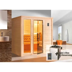Premium Massivholz-Sauna Bergen Gr. 1 Sparset 7,5 kW OS^Weka Sale