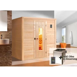 Weka Premium Massivholz-Sauna Bergen Größe 1 Sparset 7,5 kW Bio S