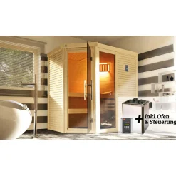 Premium Massivholz-Sauna TURKU Größe 2 Sparset 7,5 kW OS*Weka Sale