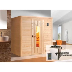 Weka Premium Massivholz-Sauna Bergen Größe 1 Sparset 7,5 kW Bio S Glastuer