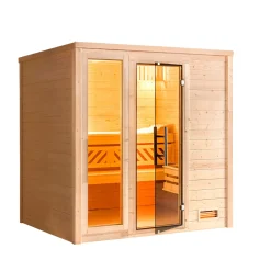 Premium Massivholz-Sauna Bergen Größe 2 Sparset 7,5 kW Bio S Glastuer^Weka New