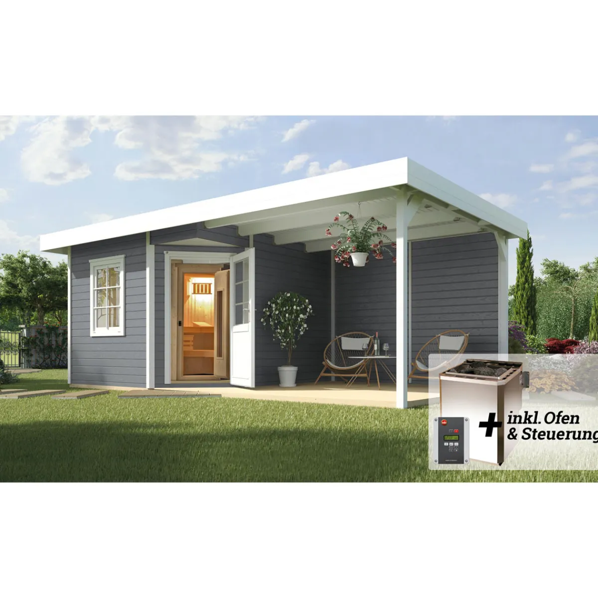 Saunahaus Salo Größe 2 Sparset 7,5 kW OS grau^Weka New