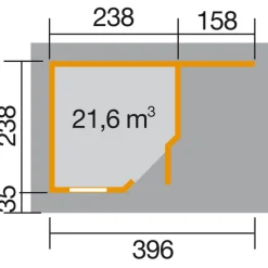 Designhaus 213 A mit Anbau 150 cm 5-Eck 442 x 278 x 237 cm grau^Weka