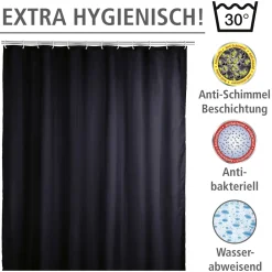 Wenko Anti-Schimmel Duschvorhang Uni Black Textil Polyester 180 x 200 cm waschbar
