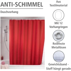 Wenko Anti-Schimmel Duschvorhang Uni Red Textil Polyester 180 x 200 cm waschbar