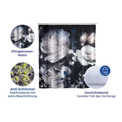 Wenko Anti-Schimmel Duschvorhang Peony Textil Polyester 180 x 200 cm waschbar