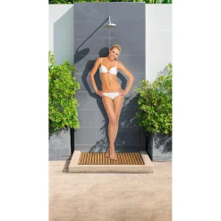 Wenko Baderost Indoor und Outdoor Bambus 100 x 50 cm Badematte Bodenrost für Dusche Bad Pool mit rutschhemmender Unterseite