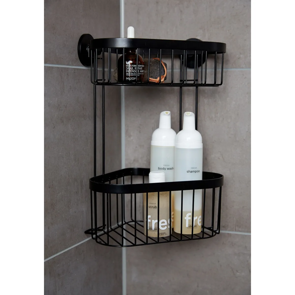 Wenko Eckregal 2 Etagen Classic Plus Black mit Vacuum-Loc Adapter Befestigen ohne bohren