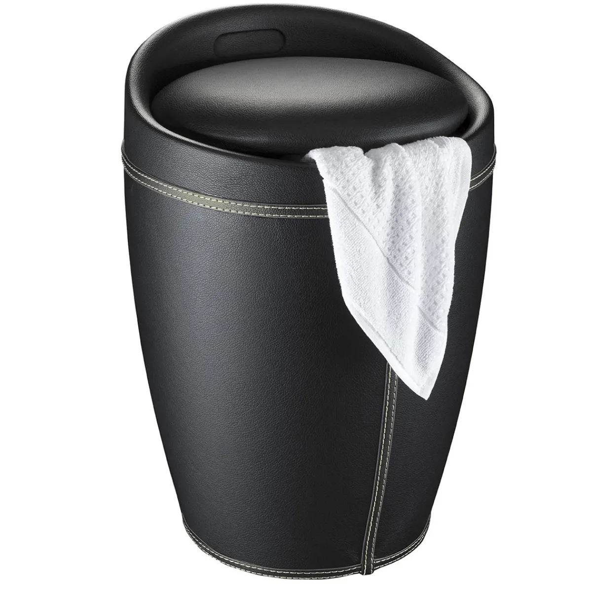 Hocker Candy Black in Lederoptik mit Wäschesack Badhocker mit abnehmbarem Wäschesammler*Wenko Sale