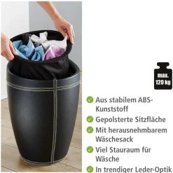 Hocker Candy Black in Lederoptik mit Wäschesack Badhocker mit abnehmbarem Wäschesammler*Wenko Sale