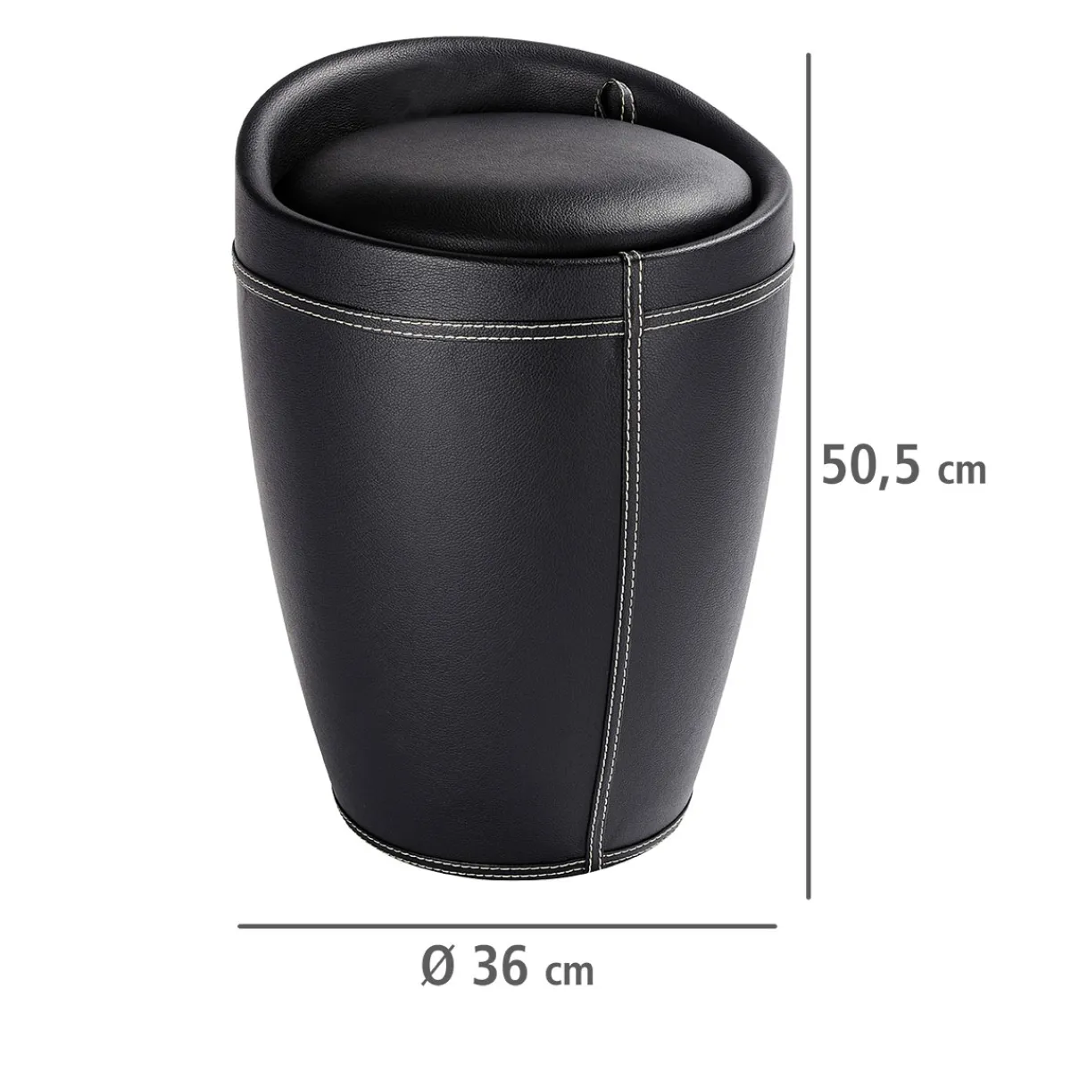 Hocker Candy Black in Lederoptik mit Wäschesack Badhocker mit abnehmbarem Wäschesammler*Wenko Sale