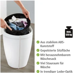 Hocker Candy White in Lederoptik mit Wäschesack Badhocker mit abnehmbarem Wäschesammler*Wenko Clearance