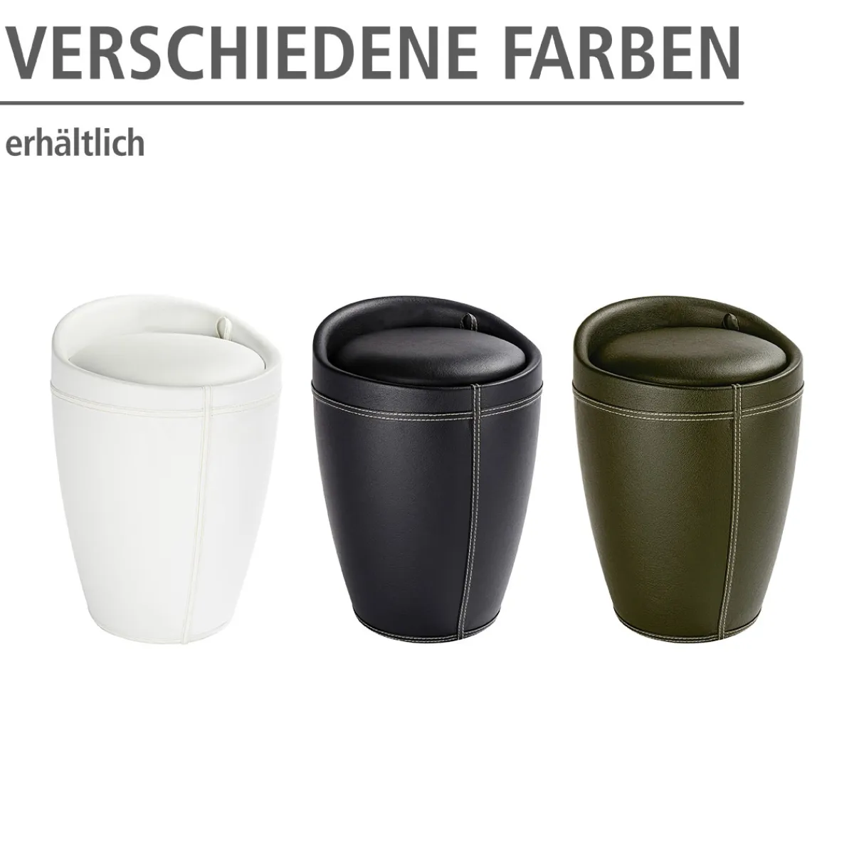 Hocker Candy White in Lederoptik mit Wäschesack Badhocker mit abnehmbarem Wäschesammler*Wenko Clearance