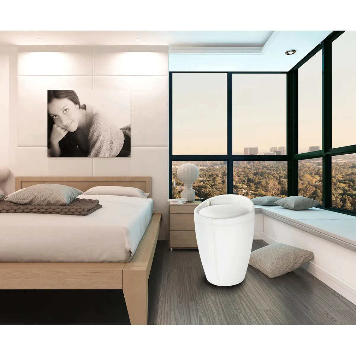 Hocker Candy White in Lederoptik mit Wäschesack Badhocker mit abnehmbarem Wäschesammler*Wenko Clearance