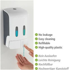 2-Kammer Desinfektionsmittel- und Seifenspender Tartas Weiß Seifen-Dosierer und Desinfektionsspender Füllmenge je Kammer 480 ml^Wenko Discount