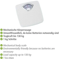 Wenko Personenwaage mechanisch analoge Körperwaage bis 130 kg