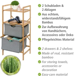 Regal Bahari aus Bambus mit 2 Schubladen Wäscheregal aus Bambus*Wenko Outlet