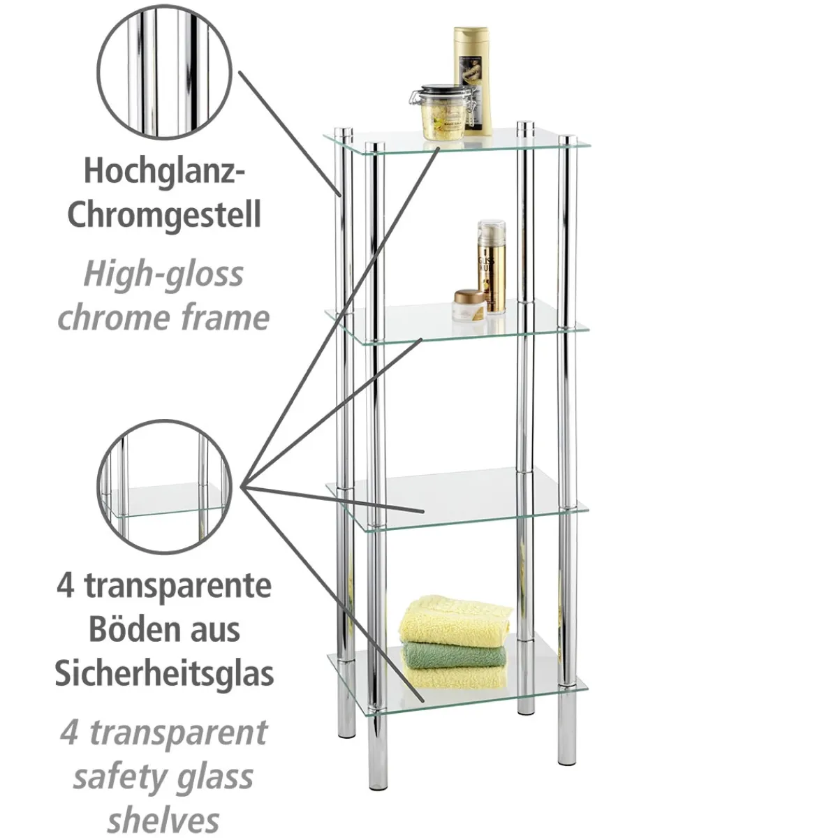 Regal Yago viereckig mit 4 Glasablagen^Wenko Online