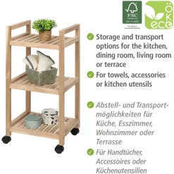 Rollregal 3 Etagen Acina Rollwagen Küchen-Regal Badezimmer-Regal auf Rollen FSC*Wenko Sale