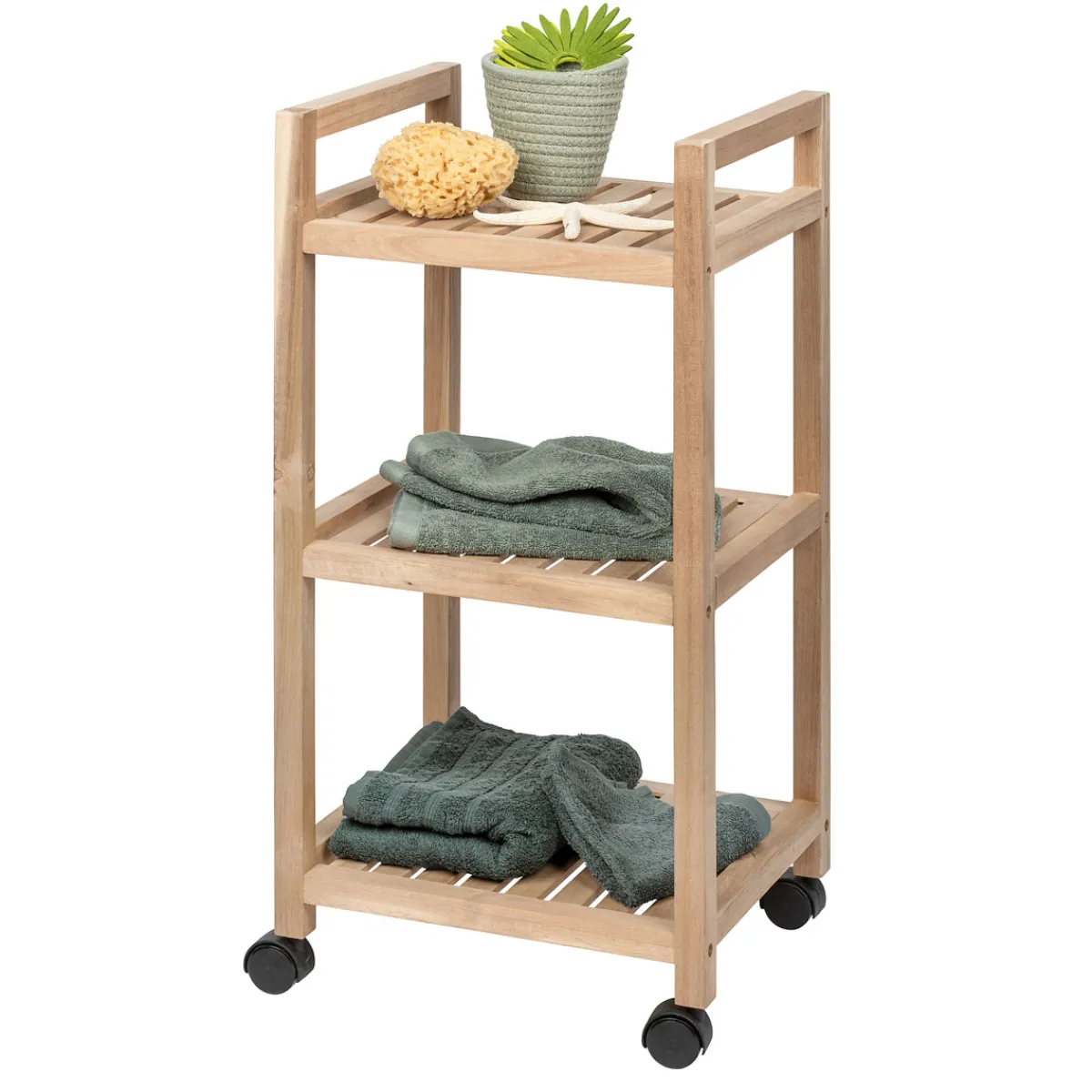 Rollregal 3 Etagen Acina Rollwagen Küchen-Regal Badezimmer-Regal auf Rollen FSC*Wenko Sale