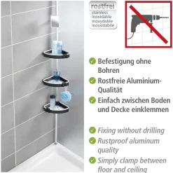 Teleskop-Duschecke Wave mit 3 Ablagen und Spiegel*Wenko Online