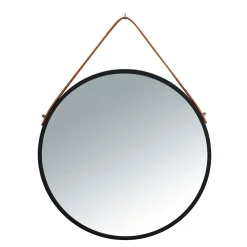 Wenko Wandspiegel Borrone rund 40 cm schwarz mit Aufhänge-Gurt