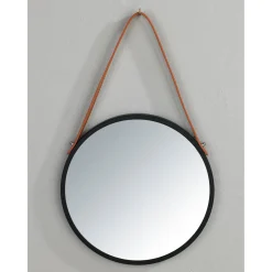 Wenko Wandspiegel Borrone rund 40 cm schwarz mit Aufhänge-Gurt