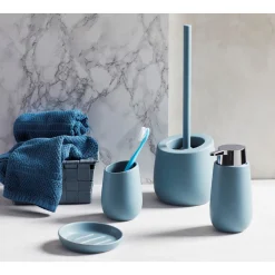 Wenko WC-Garnitur Badi Blaugrau Keramik WC-Bürstenhalter