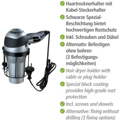 Haartrocknerhalter Classic Plus Black^Wenko New