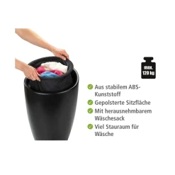 Hocker Candy schwarz mit Wäschesack^Wenko Outlet