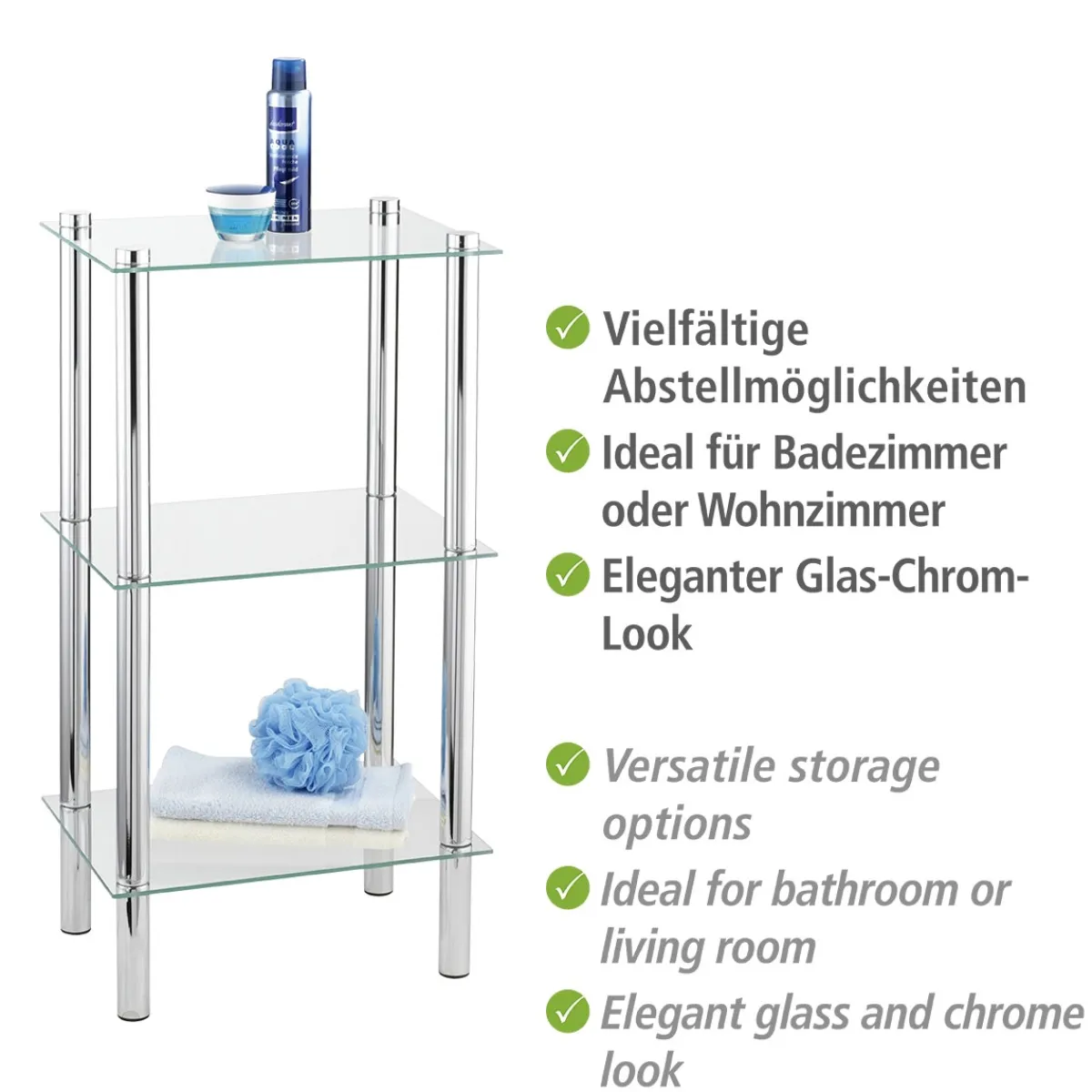 Regal Yago viereckig mit 3 Glasablagen*Wenko Online