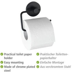 Toilettenpapierhalter Milazzo Schwarz Befestigen ohne bohren Vacuum-Loc^Wenko