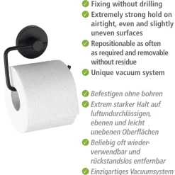 Toilettenpapierhalter Milazzo Schwarz Befestigen ohne bohren Vacuum-Loc^Wenko